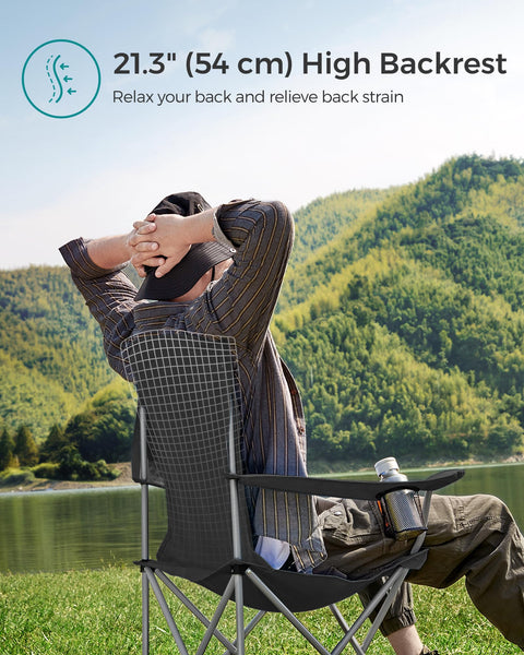 SONGMICS Set of 2 Folding Chairs, Camping Chairs, Comfortable Heavy Duty Structure, Max. Load 150 kg, with Drink Holder, Outdoor Chair