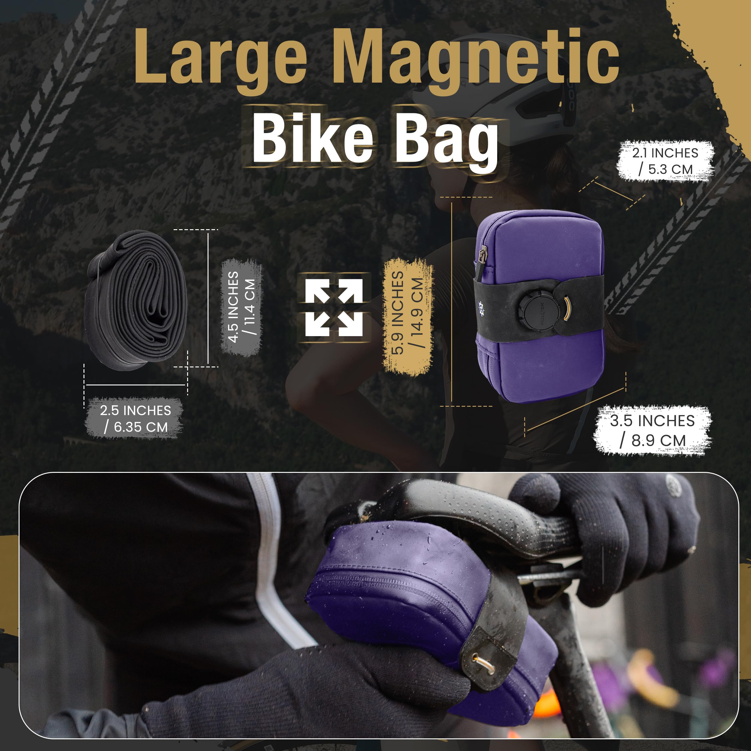 Lumiere & Co. Falcon Magnetic Bike Saddle Bag – 0.69L | 6" x 3.5" x 2" | Sleek Minimalist Brick Design, Fast Magnetic Buckle Attachment | Road Cycling–Specific Bike Seat Bag (Black, Large)