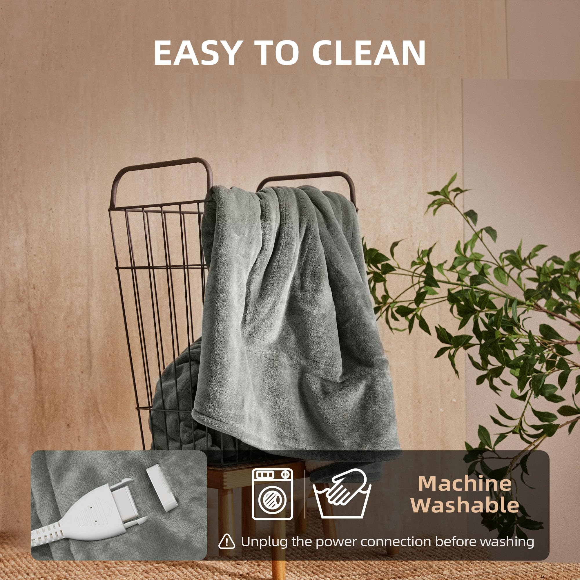 JET'S HOME Electric Blanket 130x160cm - Heated Blanket 6 Heat Settings Digital Controller Adjustable Timer up to 10 Hours - Heated Throw Machine