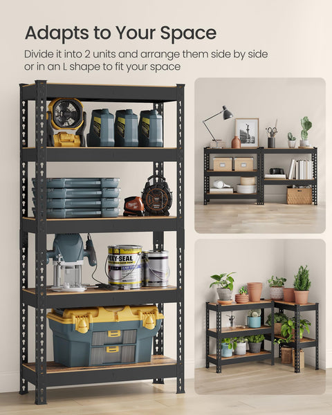 SONGMICS 5-Tier Shelving Unit, Storage Shelves, for Garage, Boltless Assembly, Adjustable Shelves, 30 x 75 x 150 cm, Load 875 kg, for Shed Warehouse Basement Kitchen, Black GLR300B01