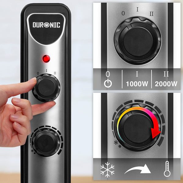 Duronic Electric Heater HV180 WE 2000W Oil Free Radiator Convection Heater Free Standing Radiator Mica Panel Heaters Portable Radiators with Micathermic Panels Convector for Home, Bedroom, Office