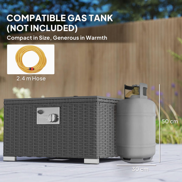 Outsunny 5 Piece Rattan Garden Furniture Set with Gas Fire Pit Table, 4 Seater Outdoor Sectional Sofa Set with Footstool and Removable Cushions, Modular Combination, Brown and Cream White