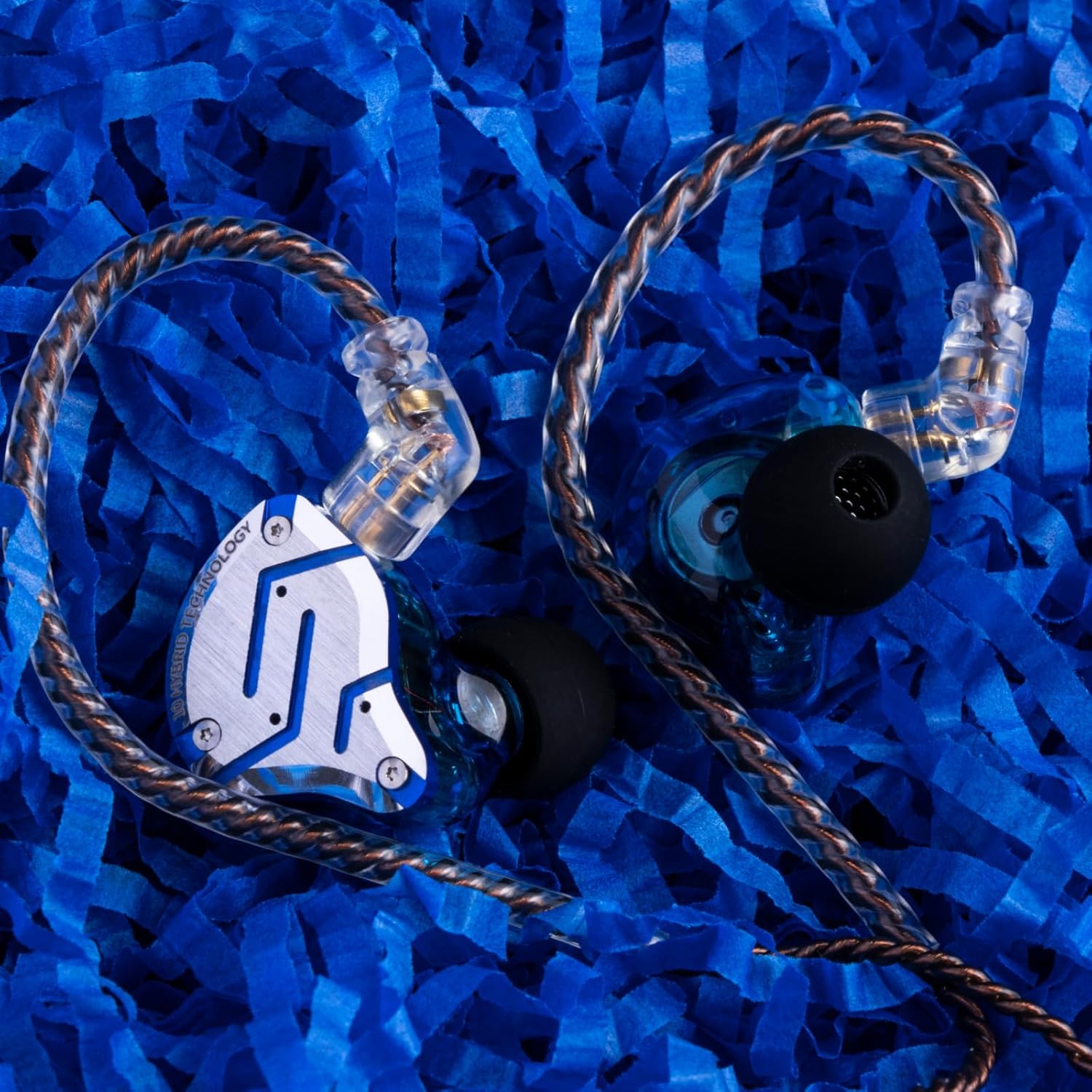 Linsoul KZ ZS10 Pro, 4BA+1DD 5 Driver in Ear Monitor, HiFi Wired Earbuds, Gaming Earbuds, Hybrid IEM Earphones with Stainless Steel Faceplate, Recessed 2 Pin Detachable Cable(With Mic, Glare Blue)