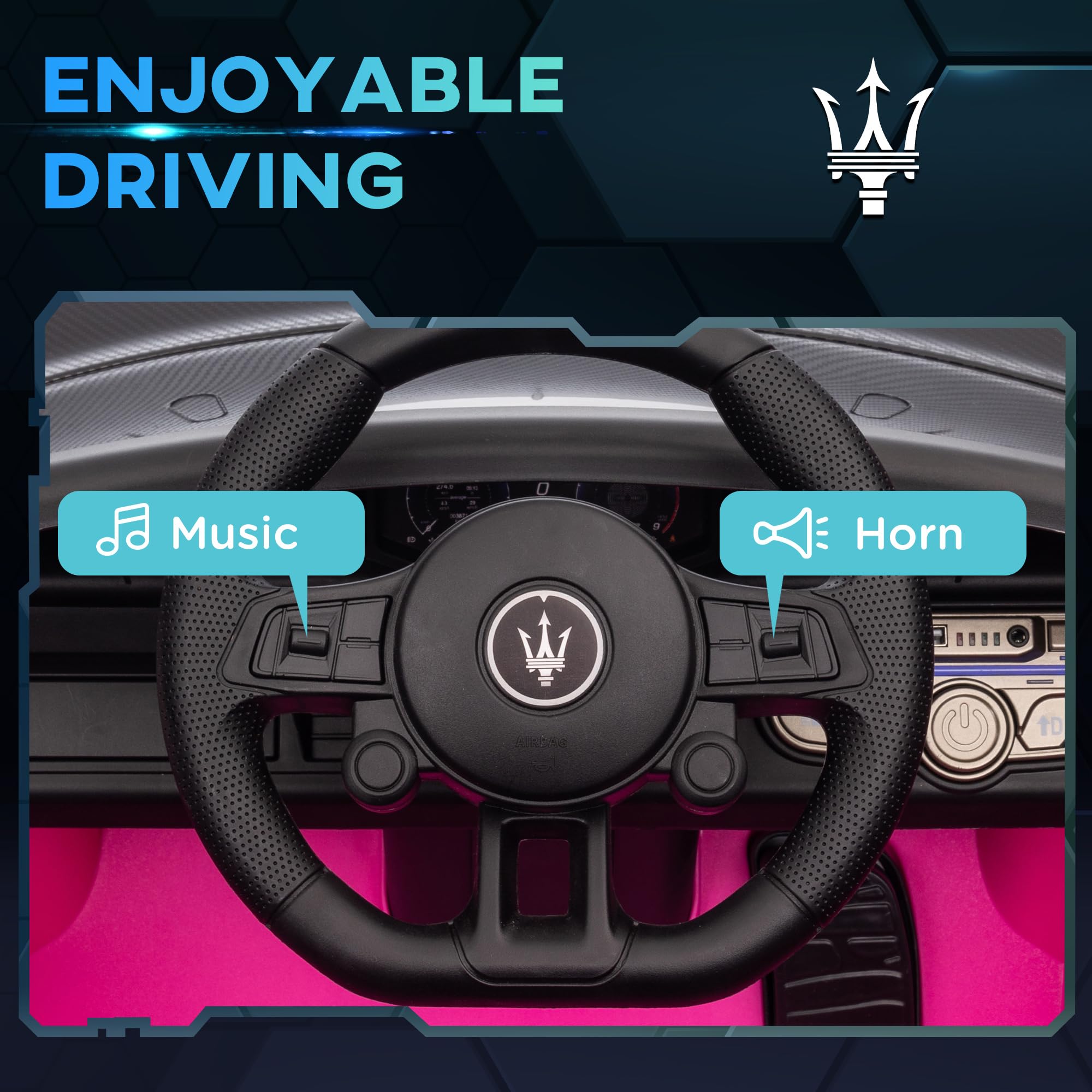 AIYAPLAY Maserati GT2 Licensed 12V Electric Car for Kids, Kids' Electric Ride on with Suspension System, Remote Control, USB, Music, Horn, Lights, Auxiliary Wheels, for Ages 3-5 Years, Grey