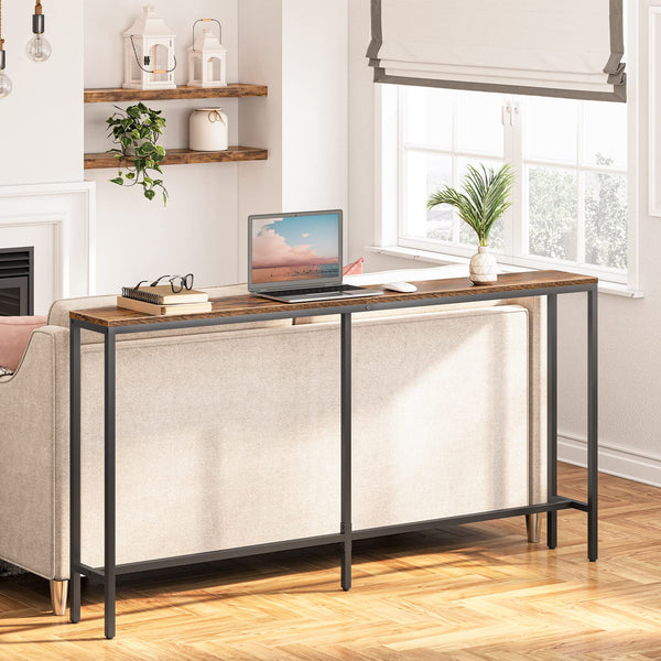 MAHANCRIS Console Table, 160 CM Narrow Long Sofa Table, Entryway Table, Industrial Sofa Table, Side Table, for Hallway, Living Room, Sturdy and