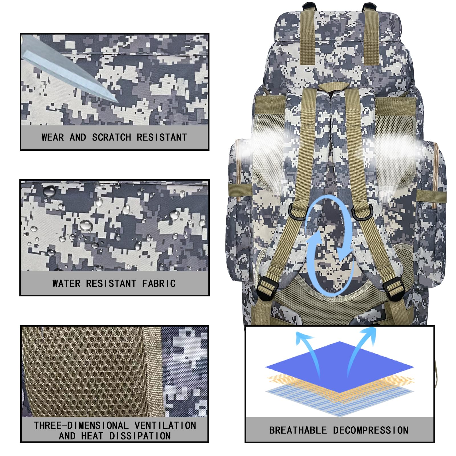 Wesoke 80L 100 liters Camping Hiking Backpack for Men, Extra Large Survival Hunting Backpack, Waterproof Big Molle Military Tactical Rucksack, Oversized Outdoor Sport Travel Daypack