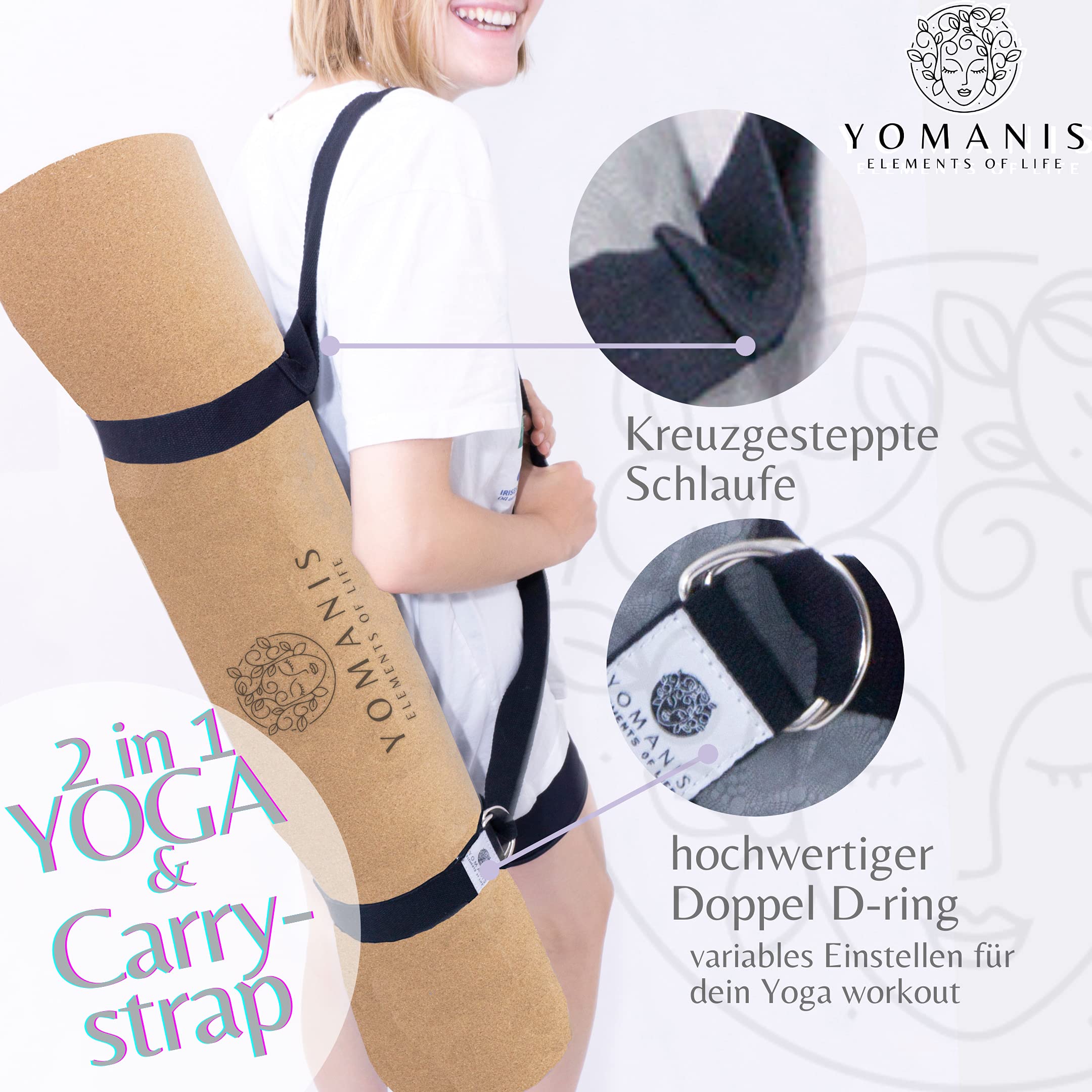 YOMANIS XXLux Cork Yoga Mat Extra 80 cm Wide + 8 mm Thick Non-Slip Good Grip Cork Workout Premium Mat + Cotton Yoga Strap Can also be Used as a Carry