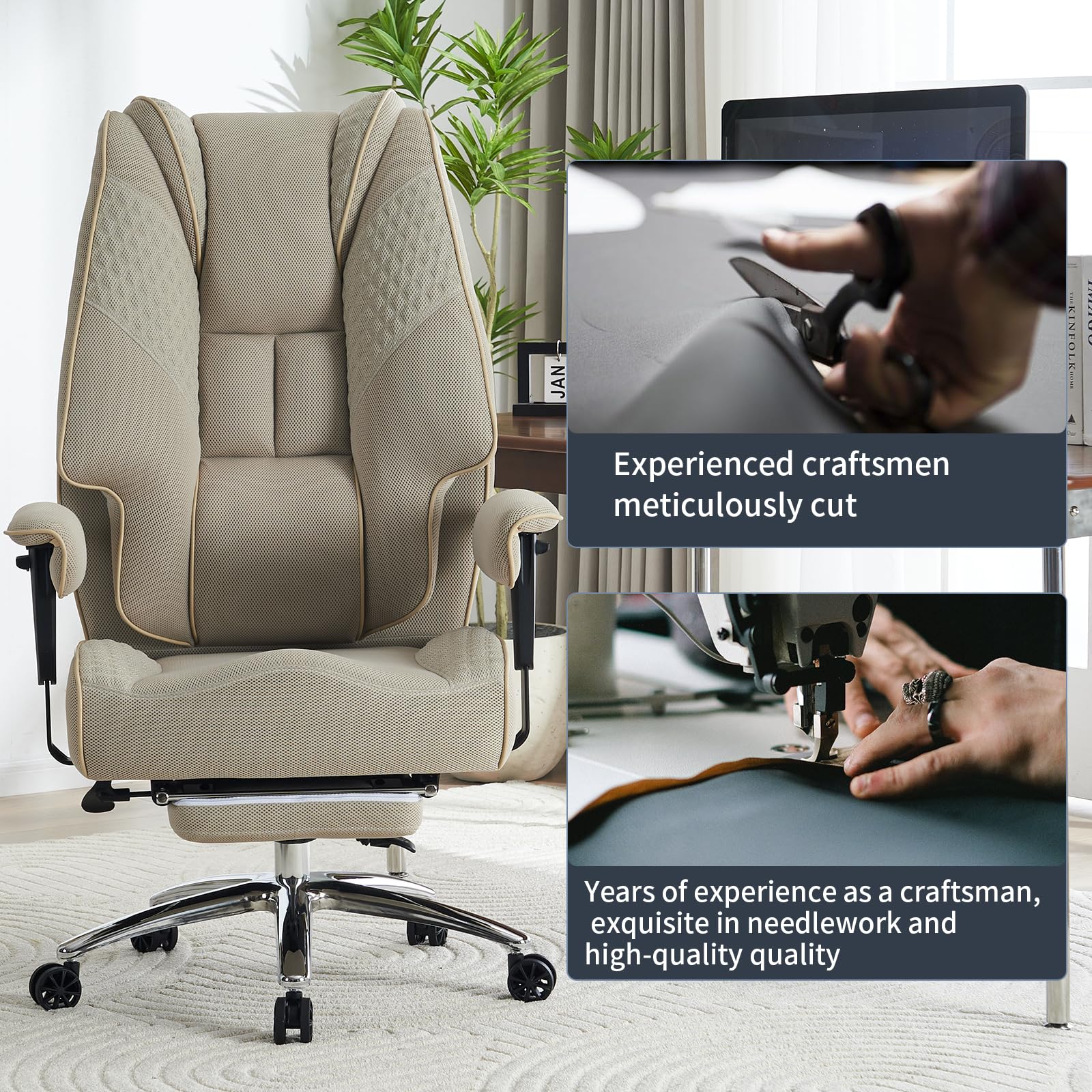 EXCEBET Ergonomic Office Chair – High Back PU Leather Executive Desk Chair with Adjustable Armrests, Swivel Computer Chair for Home/Office, Heavy Duty Support up to 400 lbs