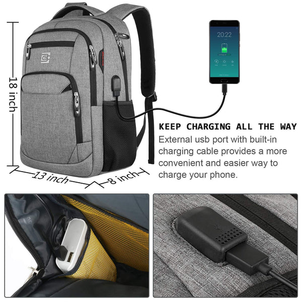 KASIBON Laptop Backpack with USB Charging&Headphone Port,Anti-Theft Business Laptop Backpack with Breathable Padded Shoulder Strap, Water Resistant Computer Rucksack