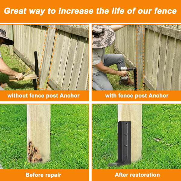 Fence Post Repair Spike - 2 Pack Heavy Duty Fence Post Support Ground Spike for Tilted or Broken Wooden Fence Posts, Durable Garden Fencing Solution