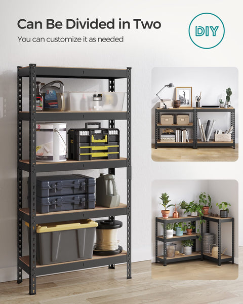 SONGMICS 5-Tier Shelving Unit, Storage Shelves, for Garage, Boltless Assembly, Adjustable Shelves, 30 x 75 x 150 cm, Load 875 kg, for Shed Warehouse Basement Kitchen, Black GLR300B01