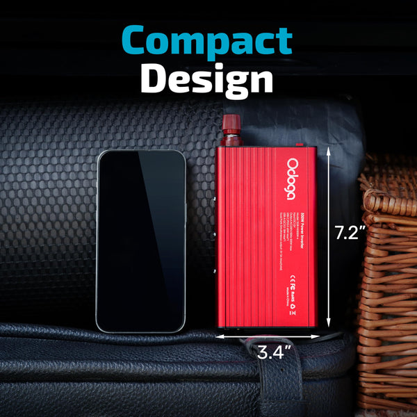 Odoga 300W Car Power Inverter 12V to 240V / 230V Converter, USB-A and USB-C 3A Charging Ports - Charge Your Laptop, iPad, iPhone, Tablet, Consoles & More - Durable and Powerful - Black Aluminum Body