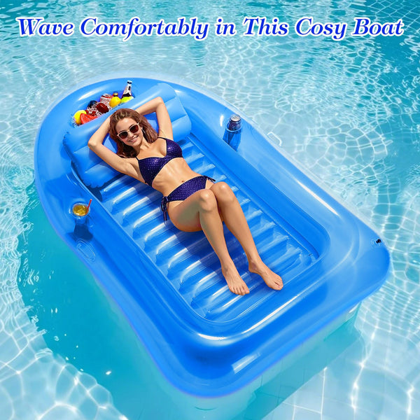 MoKo Pool Floats Adult, Floating Bed with Ice Bar, Tanning Bed Pool Raft Inflatable Lounger with Drink Holder Tanning Chair Inflatable Pool Toys for Party Beach Backyard