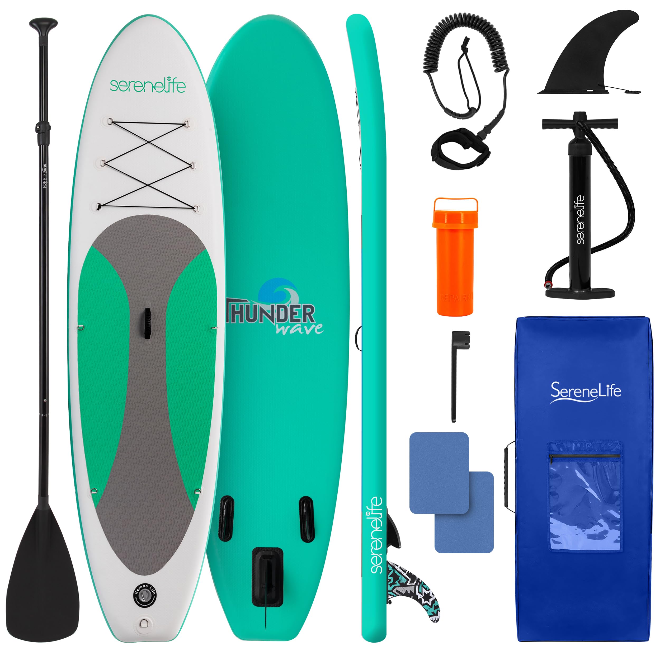 SereneLife Inflatable Stand Up Paddle Board, SUP Board- Paddleboards for Adults & Youth, Surfing Board Kit, 0.63cm Thick Standup Paddleboarding, Non-Slip Deck, Wide Stance, Surf Control w/Backpack