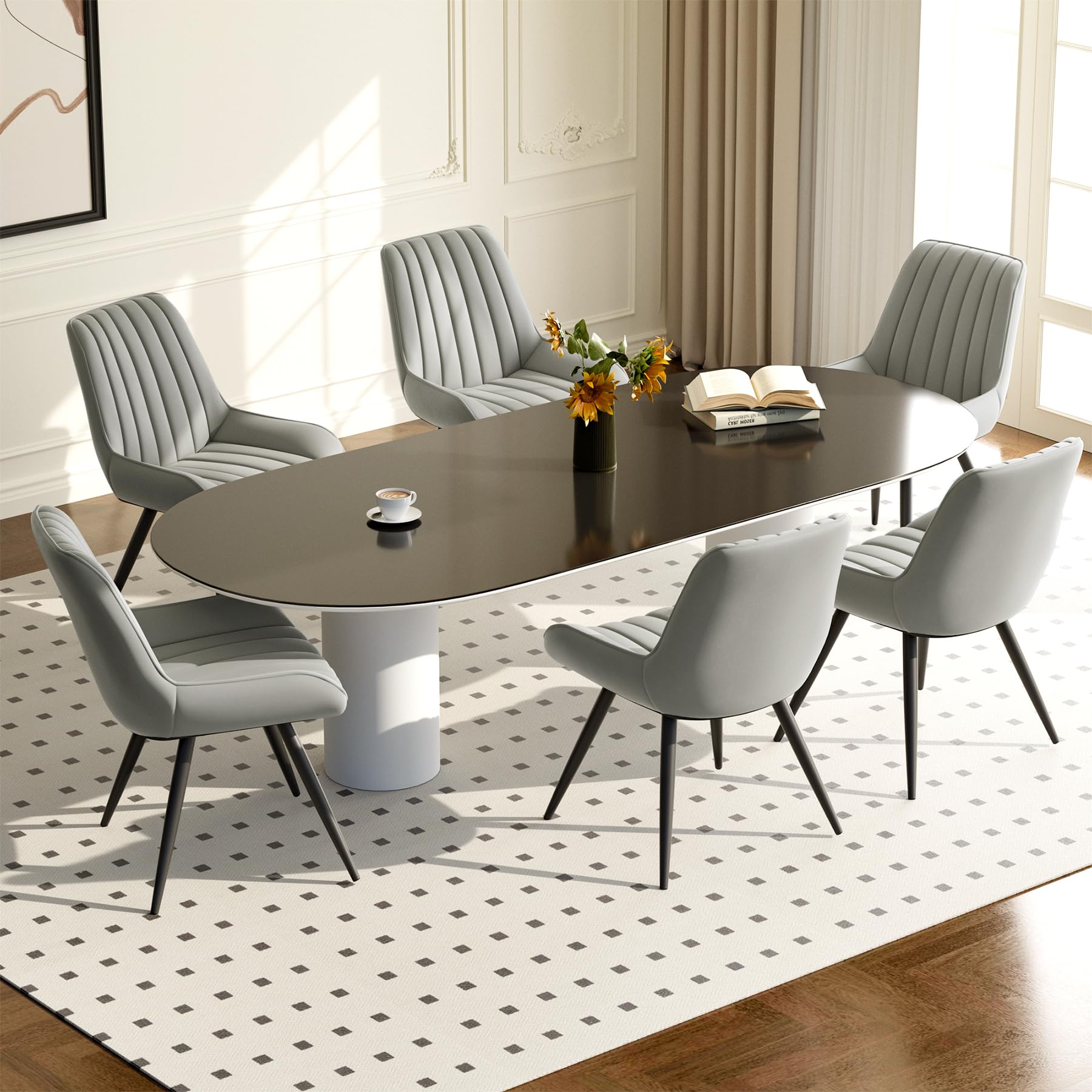 Hawthyhome Dining Chairs Set of 4 |Upholstered Chairs with 10cm Thick Seat Cushion •Upholstered Fabric Dining Chair •Kitchen Chair with Backrest •Modern Armchairs with Metal Legs •Dark Grey
