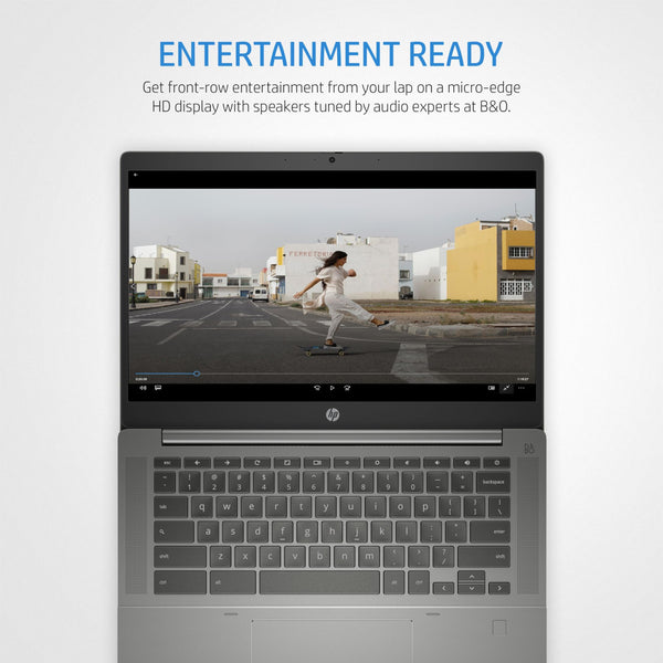 HP Chromebook 14" | Intel Processor N100 Processor| 4 GB RAM | 128 GB Flash Storage | Intel UHD Graphics | HD Display | Up to 12hrs battery | Chrome OS | Dual Speakers | Glacier Silver | 14a-nf0002sa