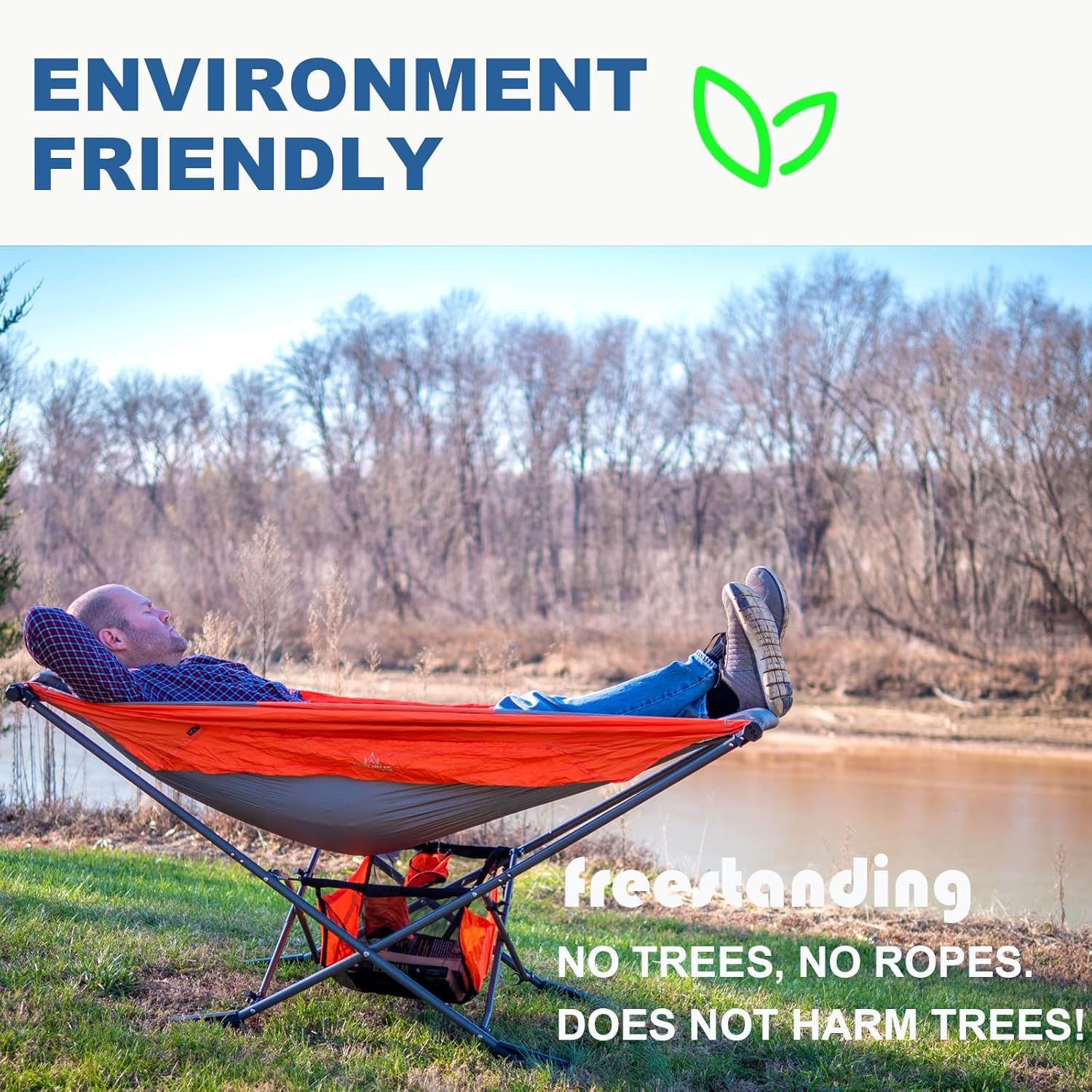 MOCK ONE Hammock with Stand with Adjustable Sunshade Canopy, Portable Free Standing Hammock with Steel Frame for Outdoor, Garden, Camping, Beach, Orange