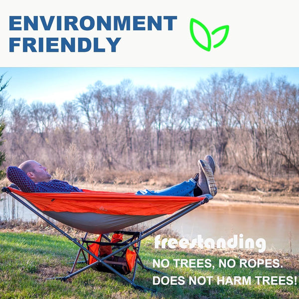 MOCK ONE Hammock with Stand with Adjustable Sunshade Canopy, Portable Free Standing Hammock with Steel Frame for Outdoor, Garden, Camping, Beach, Orange