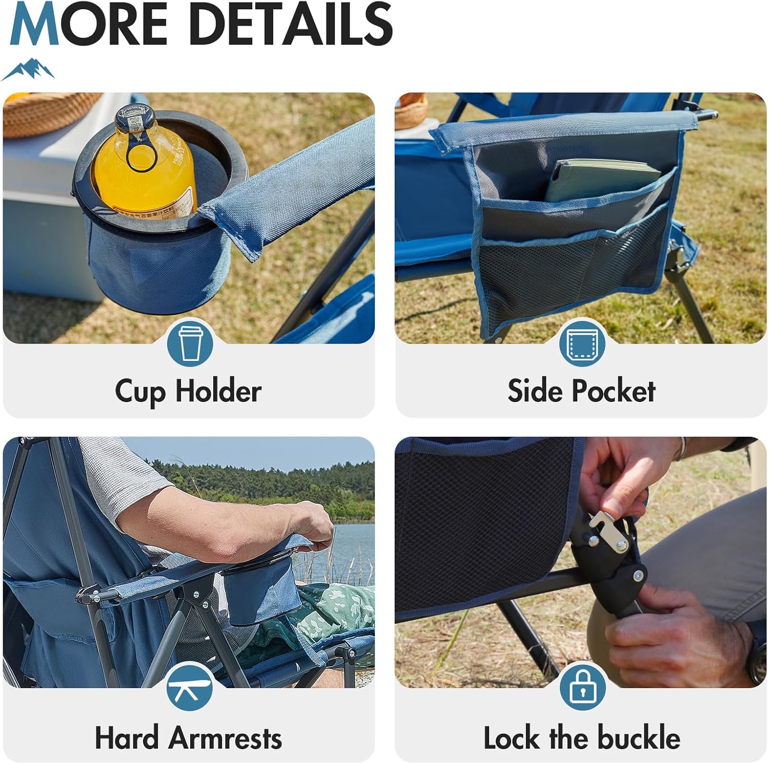 Portal Folding Camping Chair for Adults High Back Heavy Duty 180KG Load Foldable Garden Picnic Festival Collapsible Chair Oversized Hard Armrests Mesh Back Portable for Fishing Beach Patio