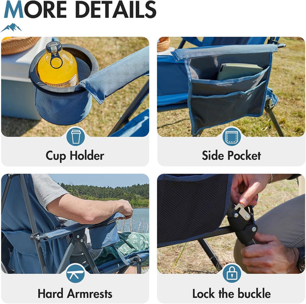 Portal Folding Camping Chair for Adults High Back Heavy Duty 180KG Load Foldable Garden Picnic Festival Collapsible Chair Oversized Hard Armrests Mesh Back Portable for Fishing Beach Patio