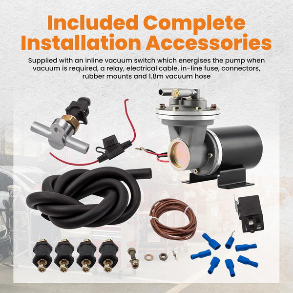 maXpeedingrods 28146 12V Electric Vacuum Pump Kit, Brake Booster Vacuum Pump, 18" to 22" Electrical Vacuum Pump for Brake, w/Installation Kit