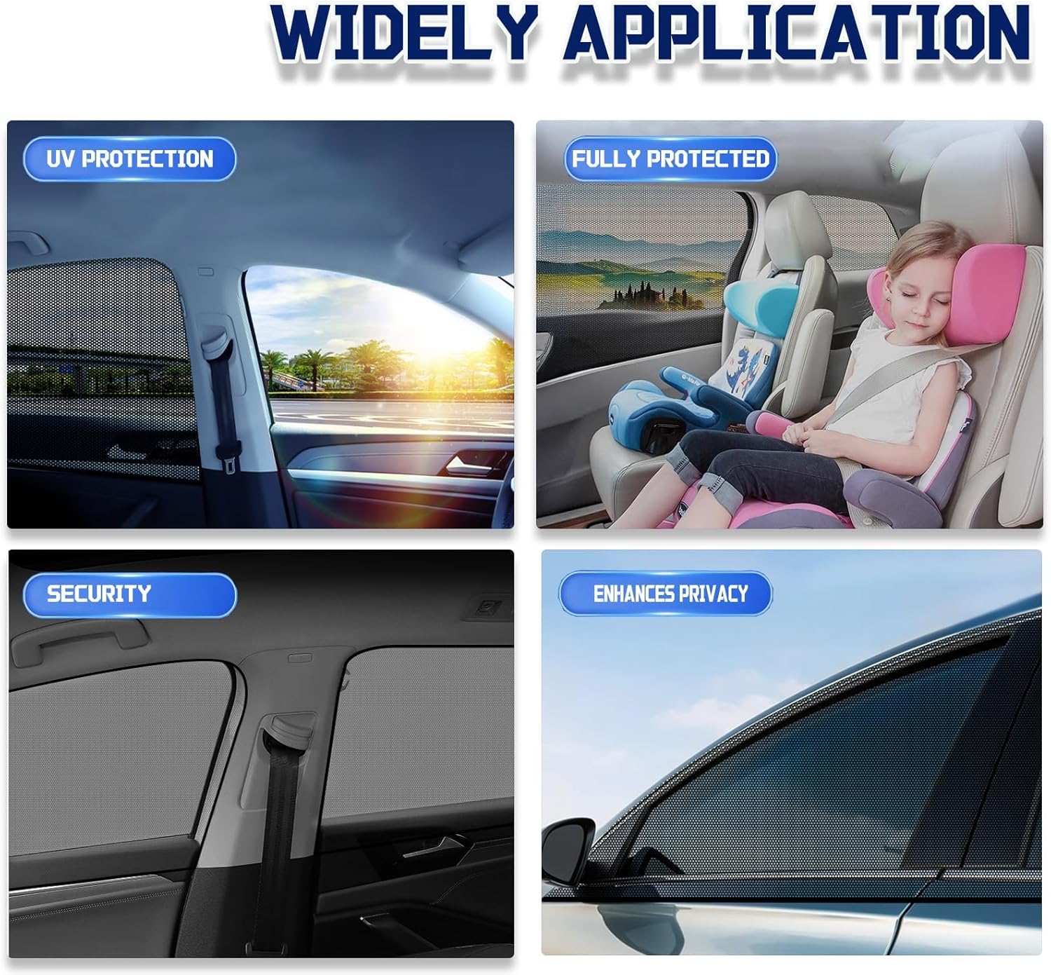 Car Front Window Shades, OUTTDID 2 Pack Side Window Sun Shades, Car Heat and UV Protection Stretchy Mosquito Net Cover Fit Cars SUVs - Up to 80x126cm