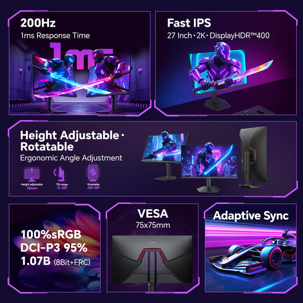 KOORUI 32 inch Curved Gaming Monitor,1440p(2560x1440),170Hz.1ms, 2K, QHD,VA 1500R, HDR10,Adaptive Sync, VESA & Eye Care Ultra-Thin Support DP/HDMI