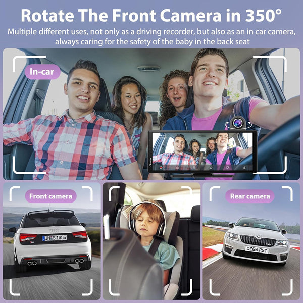 Carpuride Wireless Carplay & Android Auto with Dash Cam - 10.26" HD IPS Touch Car Play Screen for Car, 4K Front & 1080P Rear Camera, Loop Recording, Bluetooth Audio, Mirror Link, GPS, Siri