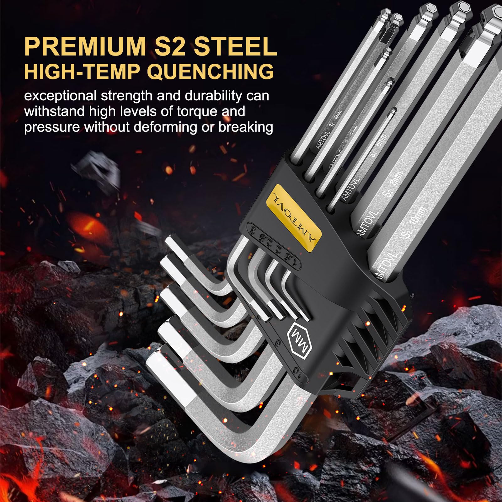 AMTOVL Hex Keys Set, 27PCS Allen Key Set & Star Key Set, Magnetic S2 Steel Metric Imperial Extra Long Ball End Hex Key Set with Color Coding with T-Handle for Bicycle Repair Household DIY