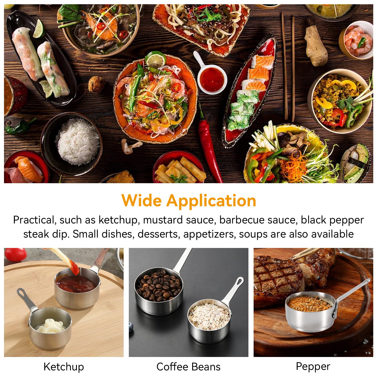 8Pcs 100ml/3.38oz Stainless Steel Sauce Cup, Mini Saucepan Sauce Bowl Soup Pot Condiment Sauce Cups Container Round Condiments Ramekin Dipping Sauce