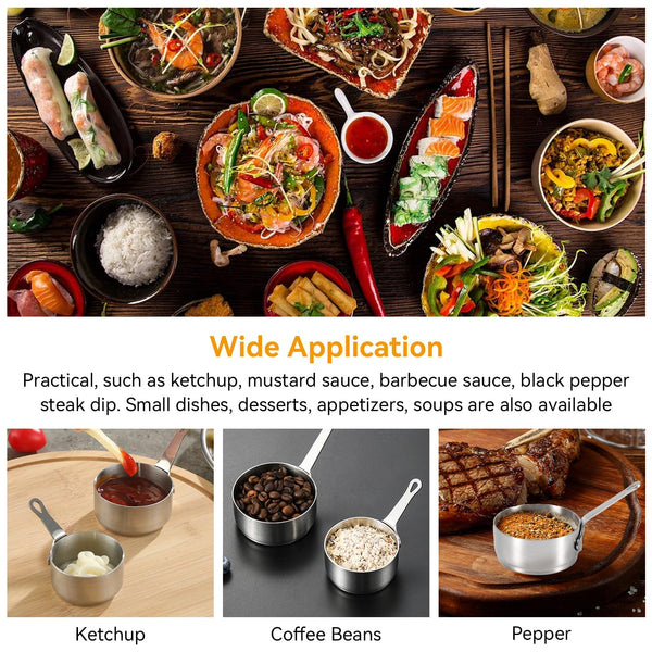 8Pcs 100ml/3.38oz Stainless Steel Sauce Cup, Mini Saucepan Sauce Bowl Soup Pot Condiment Sauce Cups Container Round Condiments Ramekin Dipping Sauce