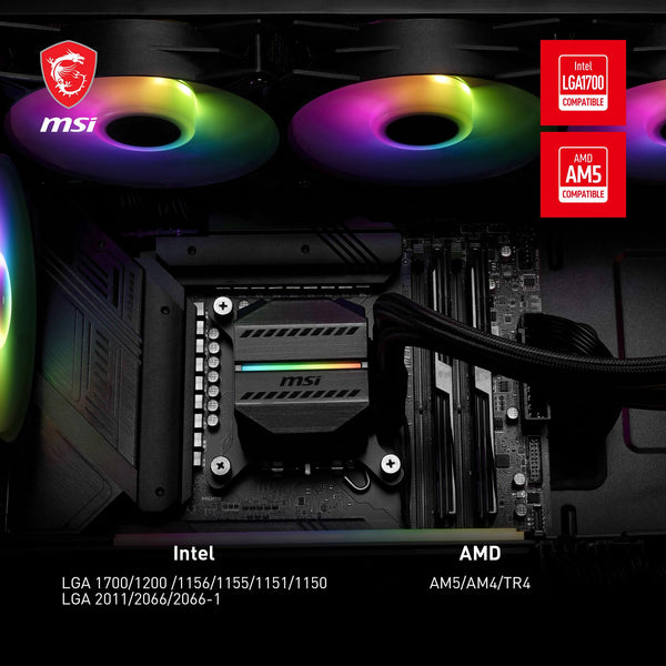 MSI MAG CORELIQUID 360R V2 AIO CPU Liquid Cooler - Rotatable ARGB Blockhead, Integrated Radiator Pump, Split-Flow Water Cooling, Evaporation-Proof Tubing, Easy to Install - AMD & Intel Compatible