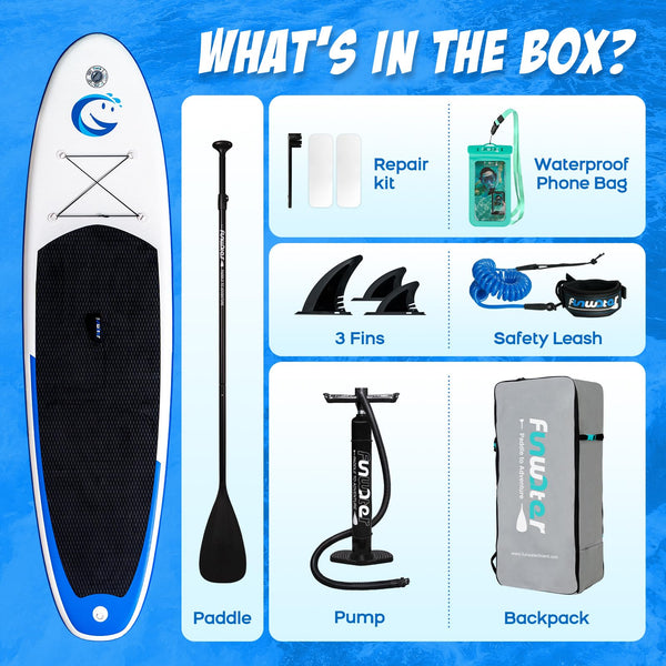 FunWater SUP Inflatable Stand Up Paddle Board 11'6"/11'/10'5" Ultra-Light with Inflatable Board,ISUP Accessories,Three Fins,Adjustable Paddle, Pump,Backpack, Leash,Waterproof Bag