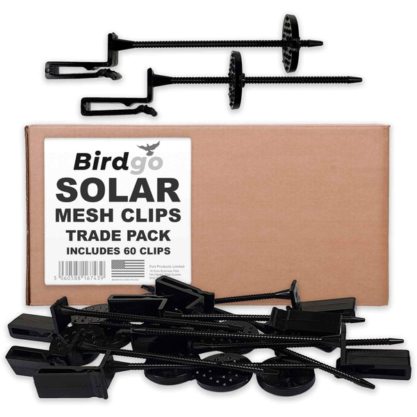 Birdgo Solar Panel Roof Mesh Fixing Clips - No Drill Installation of Bird Proofing Mesh to Stop Pigeon Bird Access (Nylon, Pack of 60)