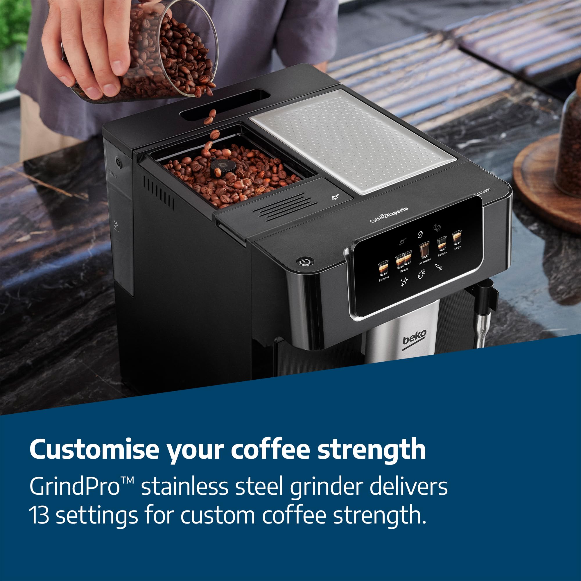 Beko Bean to Cup Coffee Espresso Machine CaffeExperto CEG7304X | Milk Jug | Colour Touch Screen Panel | 19 Bar Pressure, 2 Coffee Nozzles | Fully Automatic, Silver