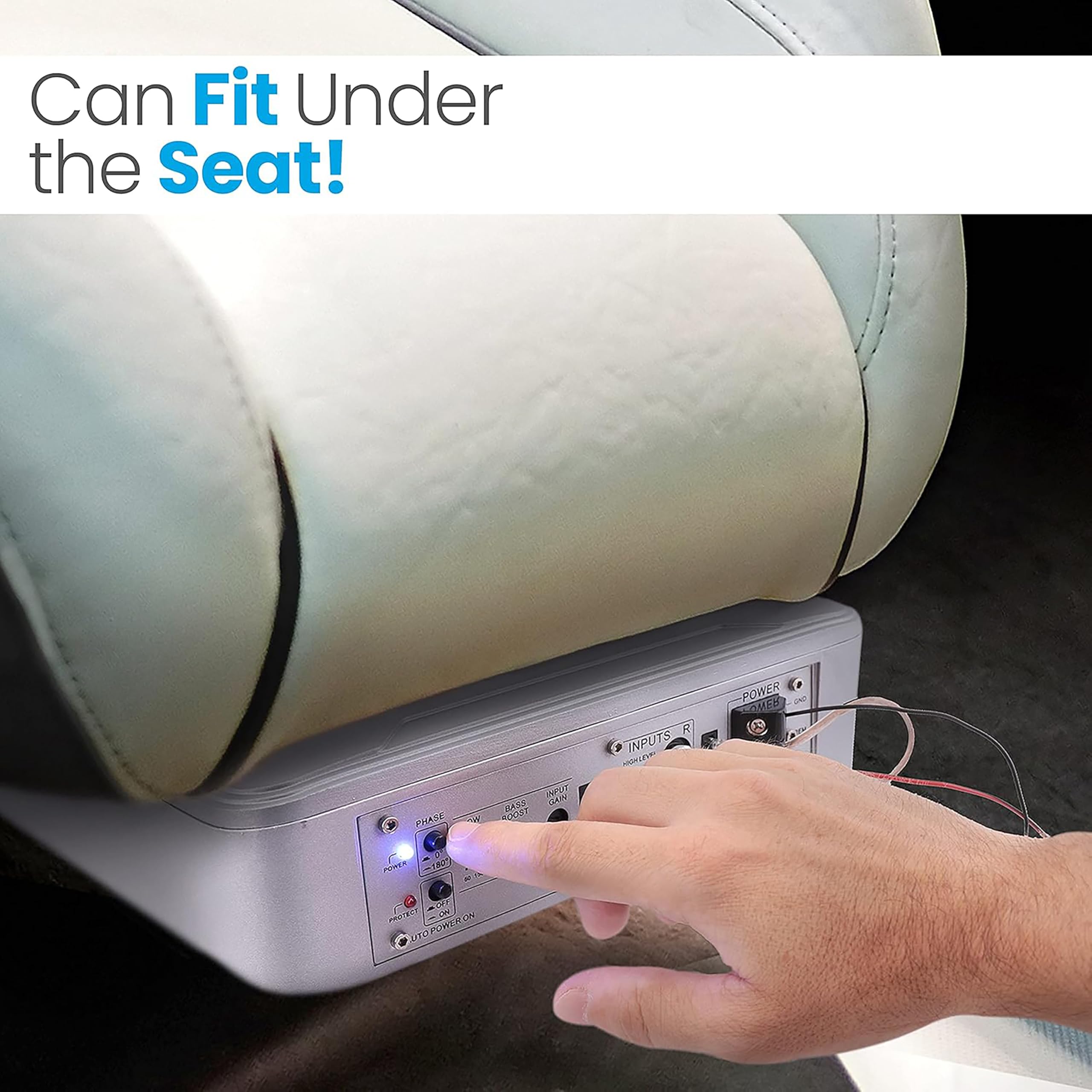 Pyle 8-Inch Low-Profile Amplified Subwoofer System - 600 Watt Compact Enclosed Active Marine Underseat Car Subwoofer with Built in Amp, Powered Car Subwoofer w/Low & High Level Inputs