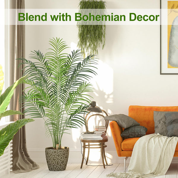 Keeplush 170CM Artificial Palm Tree Indoor Plant Tall Fake Tropical Paradise Palm Tree in Pot with Real Bark Design Faux Areca Palm Tree for Home