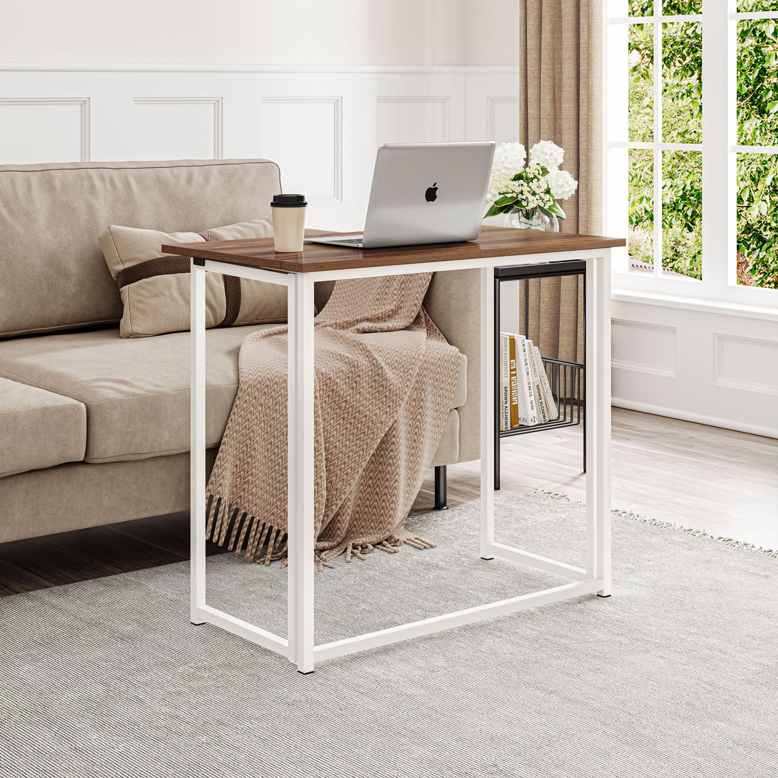 Dripex Compact Folding Desk No Assembly Required Computer Desk Folding Hobby Craft Table, Brown