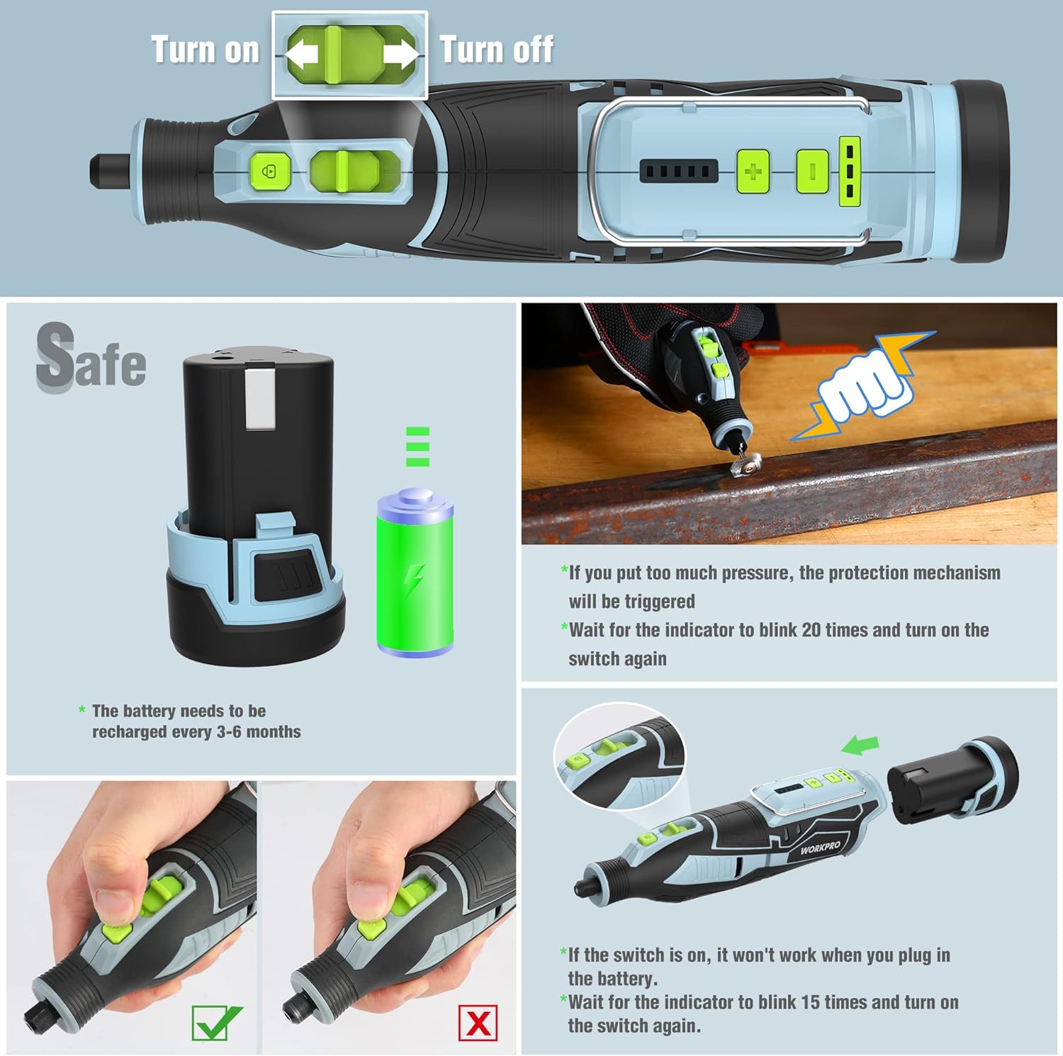 WORKPRO Cordless Rotary Tool kit 12V, Rotary Tool Set with 114 PCS Accessories, 5 Gears Variable Speed 7500-32000RPM, Powerful Engraver, Sander, Polisher, Perfect for DIY and Handmade