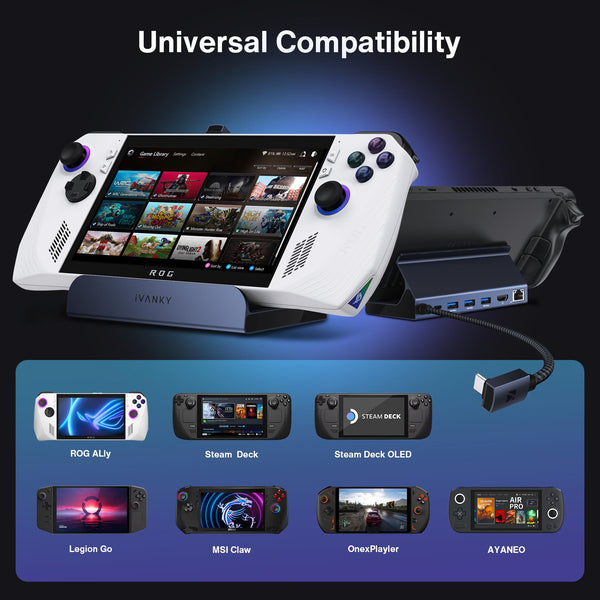 iVANKY 8-in-1 Docking Station for Valve Steam Deck OLED/ASUS ROG Ally X/Lenovo Legion Go/MSI Claw, ROG Alloy/Stream Deck Dock Hub with HDMI 4K@144Hz, Gigabit Ethernet, 3*USB-A 3.0, 100W USB-C Charge