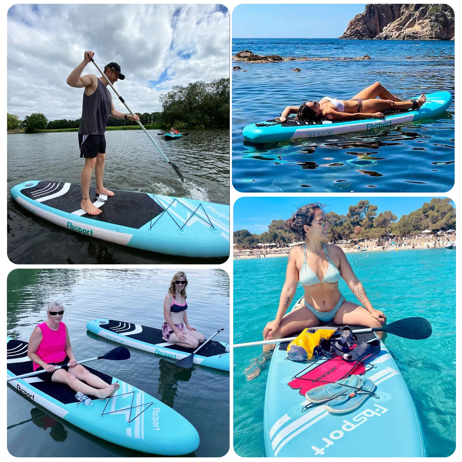 FBSPORT Inflatable Stand Up Paddle Boards,SUP Board,6" Thick Stand Up Paddle Boarding,Paddling Board for Youth & Adult,Surfboard,SUP with Adjustable Paddle/Backpack/Pump/Removable Fin