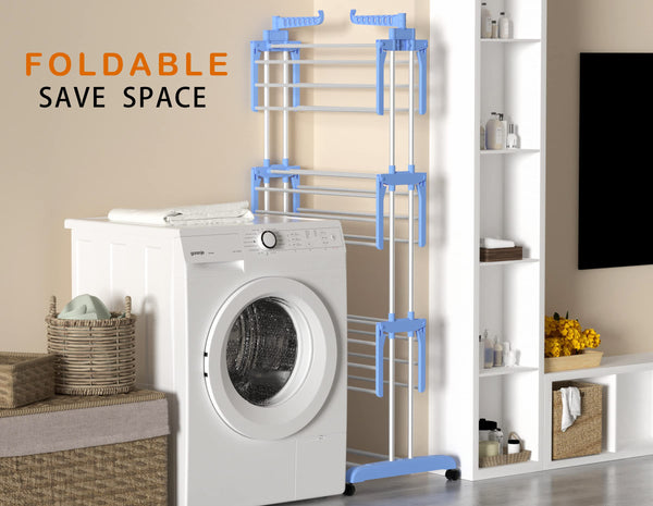 HOMIDEC Airer Clothes Drying Rack,4-Tier Foldable Clothes Hanger Adjustable Large Stainless Steel Garment Laundry Racks for Indoor Outdoor