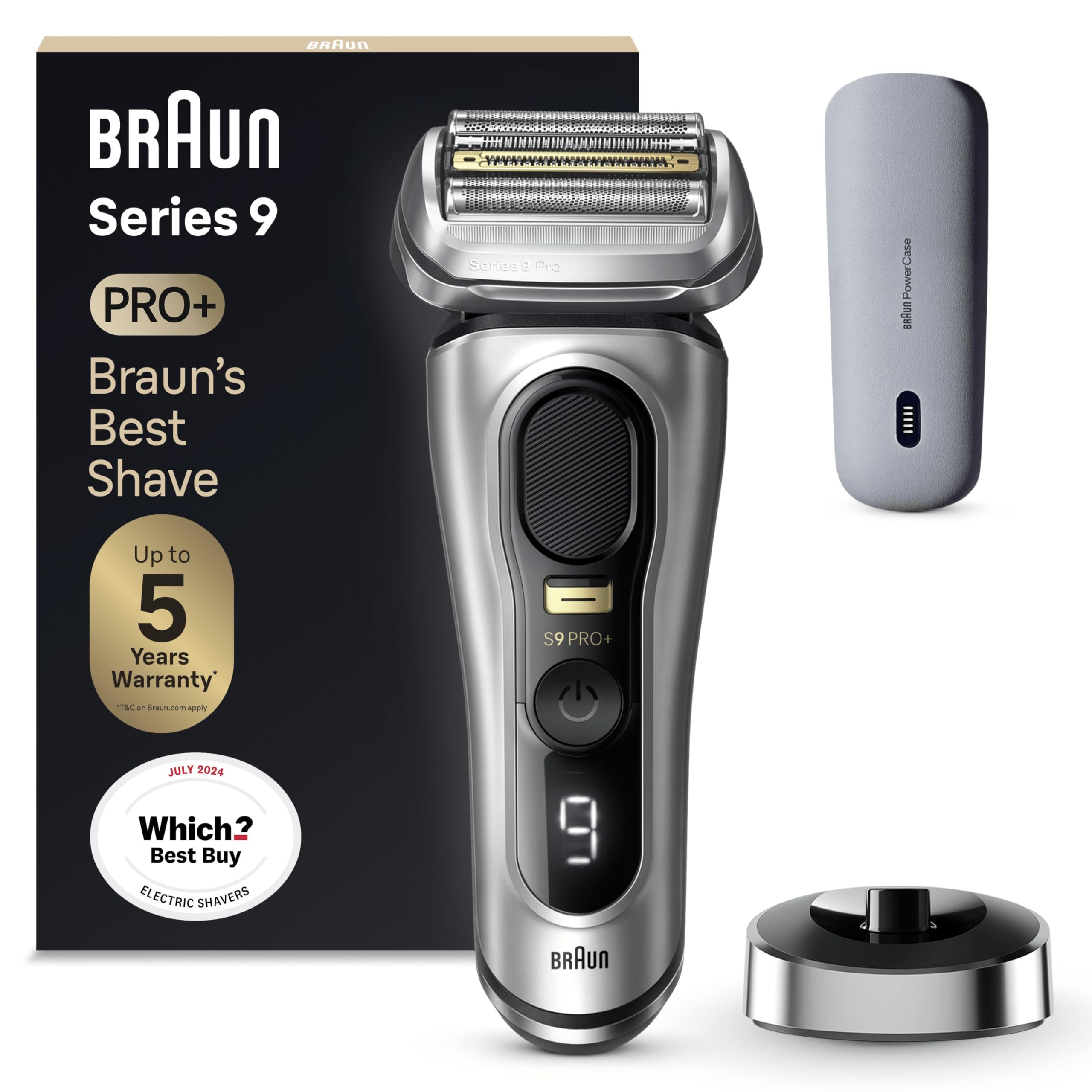 Braun Series 9 PRO+ Electric Shaver, 5+1 Ultra Thin Precision Blades, Pro SensoAdapt, Up to 60 min, Charging Stand, Wet & Dry Foil Razor for Men, 9610SI, Black