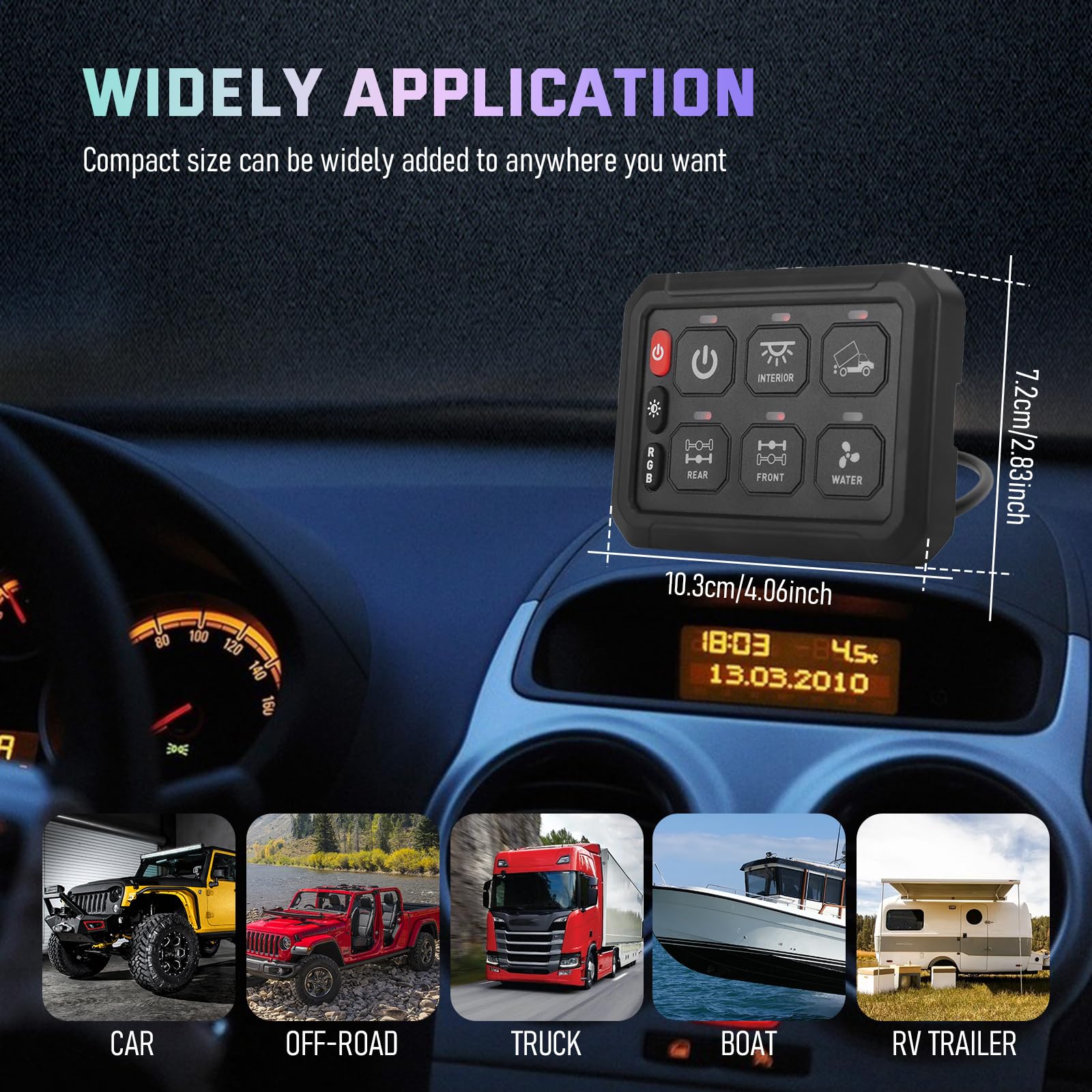 Chelhead 12V/24V Switch Control Panel RGB 6 Gang Dimmable Multi-Function Programmable Switch Panel Acc Battery Control Waterproof, Compatible with Truck Boat SUV RV Trailer Marine ATV UTV