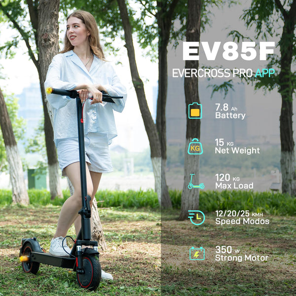 EVERCROSS EV85F/EV10K PRO Electric Scooters Adults, 8.5''/10'' E-Scooter Foldable - APP, 350W/500W Motor, 7.8AH/11.4AH Battery, 15KG/16KG weight, 3 Speed Modes, Dual shock absorbers