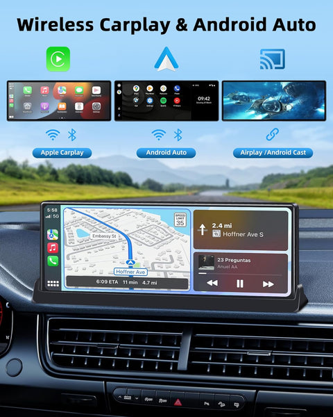 【Unique Bracket】10.26" Apple Carplay Screen Apple Car Play & Android Auto GPS Navigation Touch Screen with 1080P Reversing Camera Car Audio Receivers with FM/Bluetooth/Mirror Link/Siri