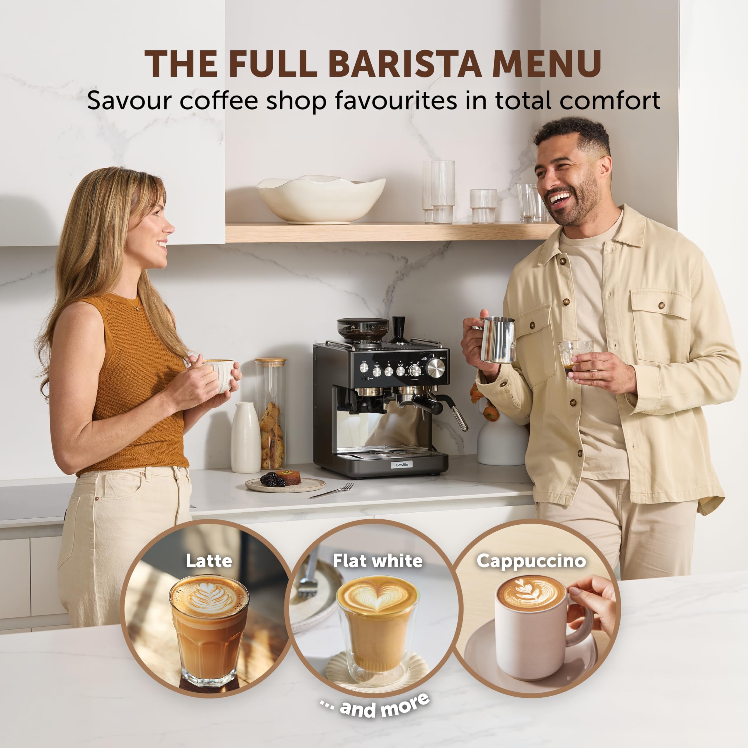 Breville Barista Max Espresso Machine | Latte & Cappuccino Coffee Maker with Integrated Bean Grinder & Steam Wand | 2.8 L Water Tank | 15 Bar Italian Pump | Stainless Steel