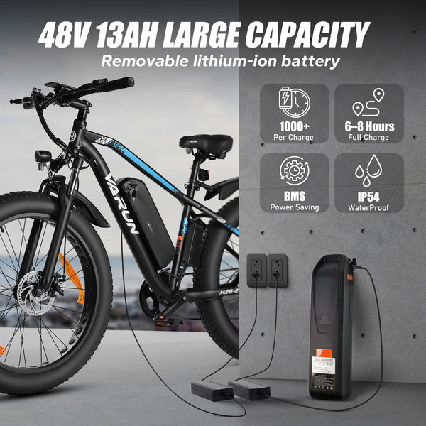 VARUN Electric Bike, 26 inch 4.0 Fat Tire Electric Mountain Bike with 48V16Ah/13Ah Battery, 85NM 250W Motor, Large LCD Meter, Aluminium E-fatbike for Adults, Range 100-120KM