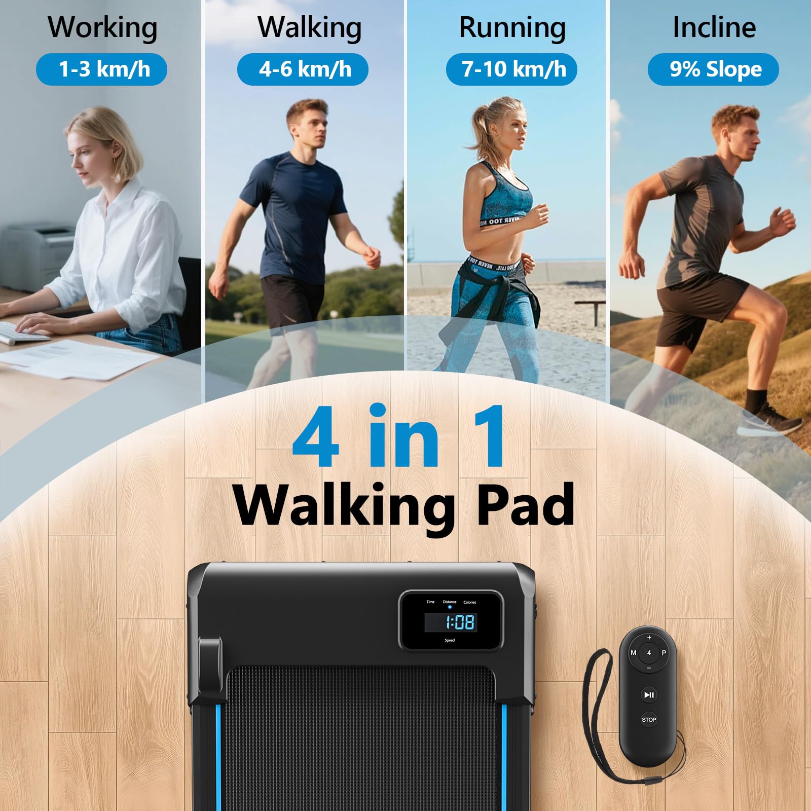 VANNECT Upgraded Walking Pad with 9/12% Incline, 1-10KM/H＆1-14KM/H Under Desk Treadmill, 2.75HP/3.0HP Quiet Jogging Running Walking Pad Treadmill with 330LBS & 400LBS Capacity, Magnetic Remote Control