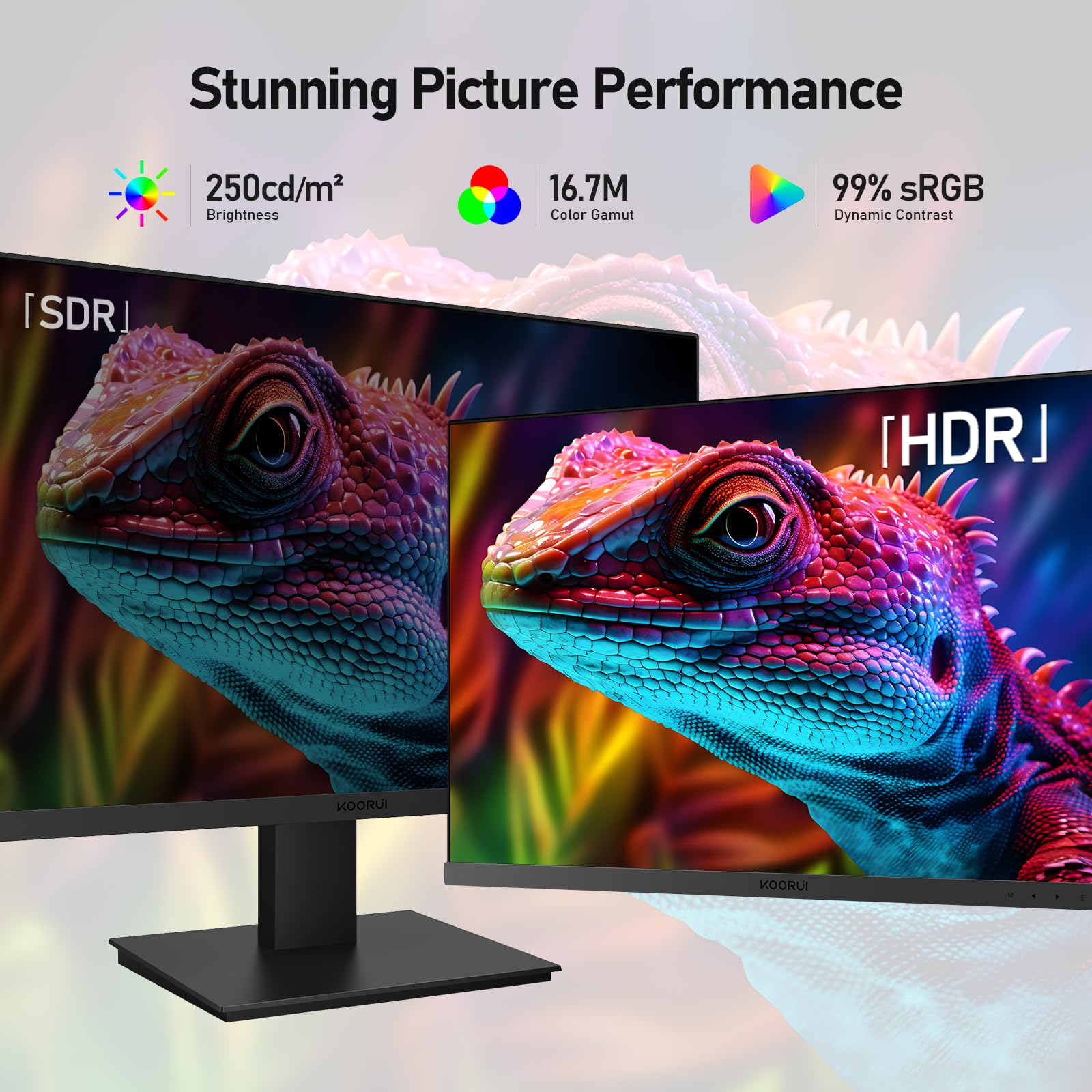 KOORUI 24 Inch Gaming Monitor, 165Hz, FHD 1080p, 1ms, IPS, Adaptive Sync, HDMI/DP, Tilt Adjustable, Eye Care, VESA Wall Mountable